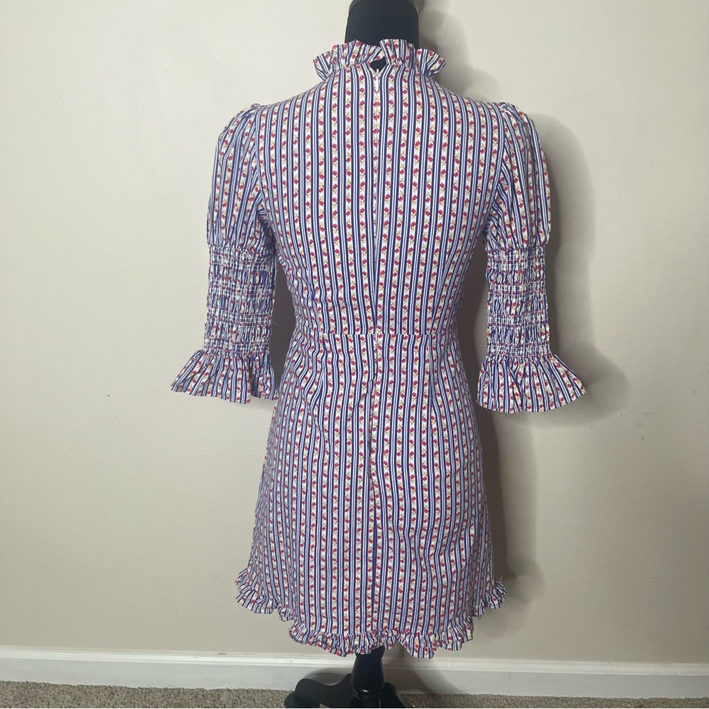 Laura Ashley x Urban Outfitters Floral Mock Neck Smocked Ruffle Mini Dress Sz XS - Picture 5 of 16